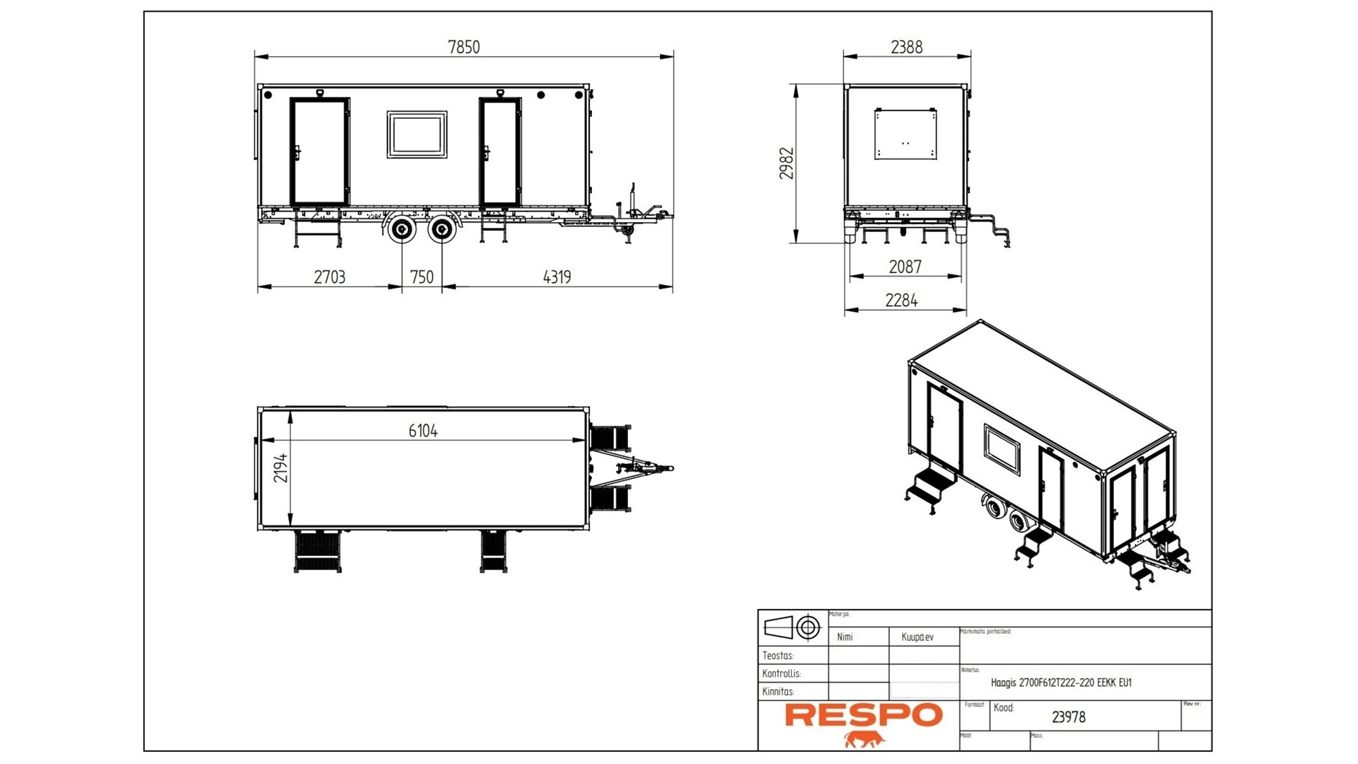 2700F612T222 Divas darba telpas